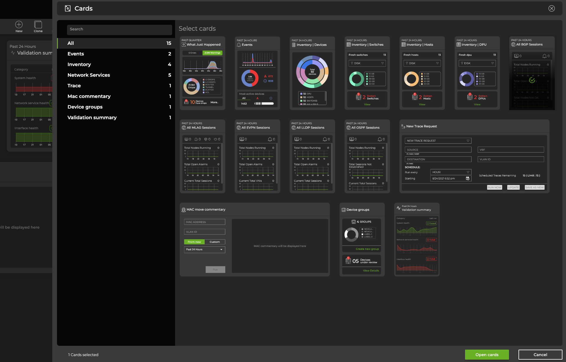 1 selected card to be added to a workbench
