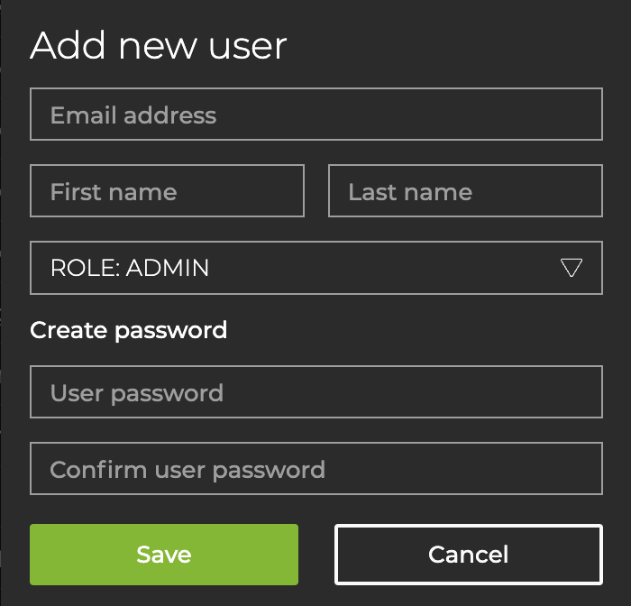 card with empty fields prompting admin to create an account