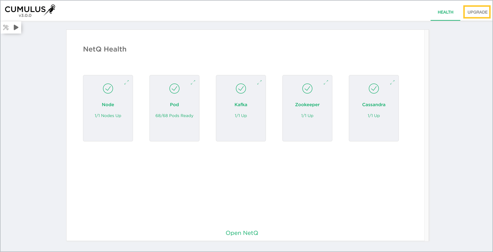 On-premises deployment (cloud deployment only has Node and Pod cards)
