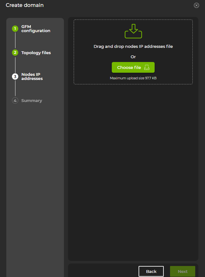 wizard prompting user to upload file containing IP addresses