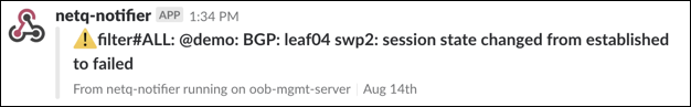example Slack message from netq notifier indicating session failures