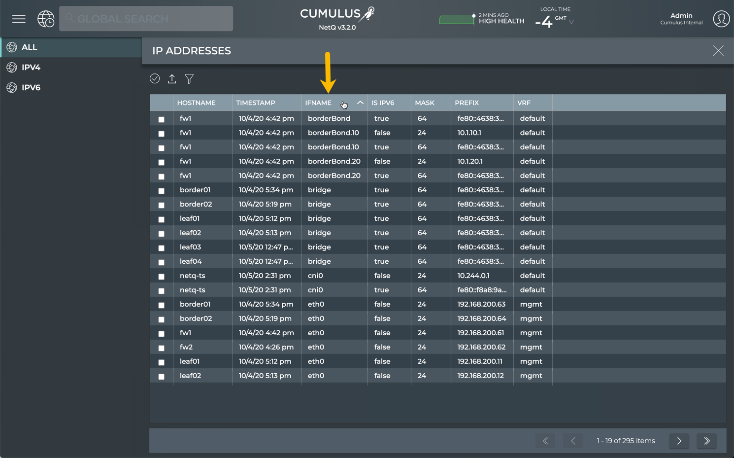 Sorted by descending interface name