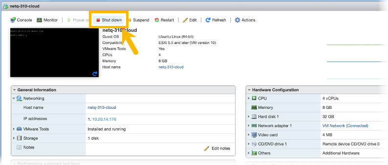 Shutting down VMware VM using Shut down button in ESX