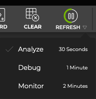 refresh rate dropdown listng rate options of 30 seconds, 1 minute, and 2 minutes